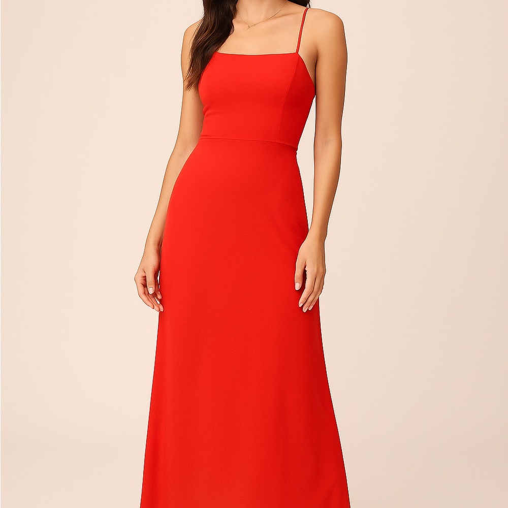 Lulus Fiery Orange Spaghetti Strap Maxi Dress – Size M, NWT New with Tags